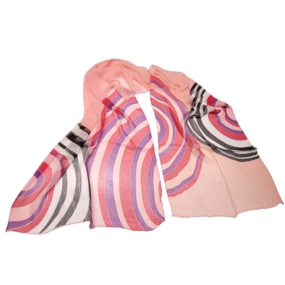 Rose Pink Silk Chiffon Rectangular Scarf with concentrix print - NEW - Picture 1 of 6